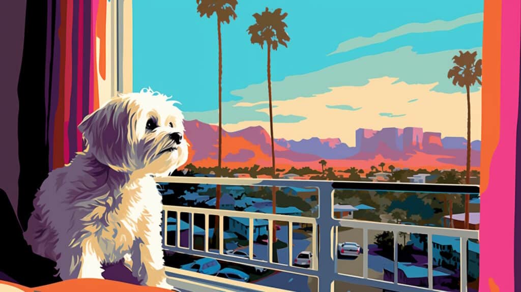 dog is feeling happy at palm springs California dog friendly hotel