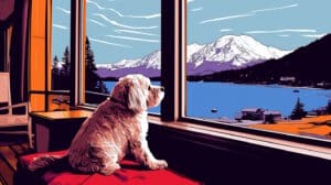 dog is feeling happy at south lake Tahoe California dog friendly hotel