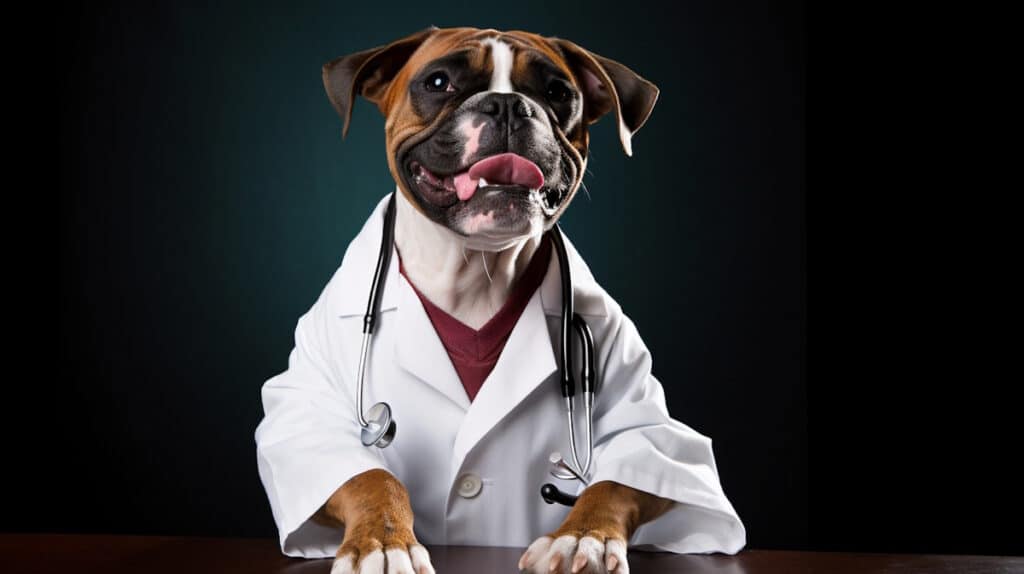 boxer dressed like a doctor