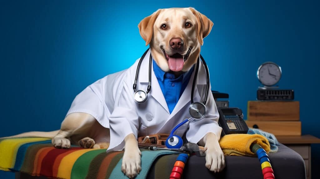 labrador is dressed like a doctor