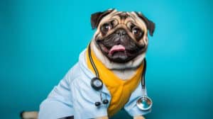 pug dressed like a doctor