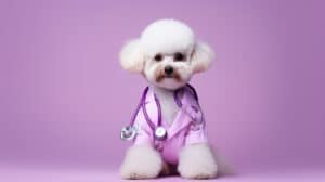 toy poodle dressed like a doctor