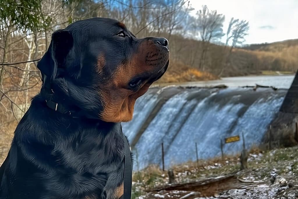 dog is posing in a dog friendly vacation in West Virginia