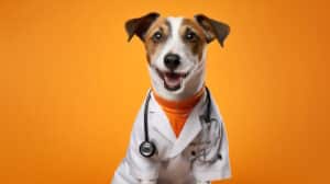 jack russell terrier dressed like a doctor