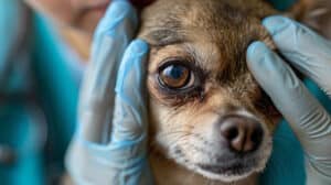 vet checking chihuahuas eyes